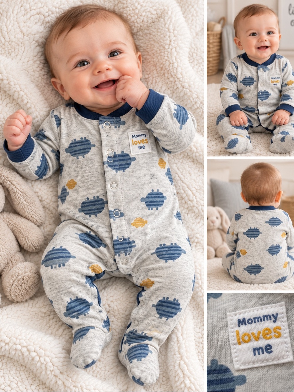 Carter's Gray Footed Pajamas with Blue and Yellow Sheep Print